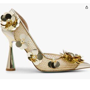 NEW BETSEY JOHNSON Nash Mesh Pumps With Floral Embellishments in gold 7253m7